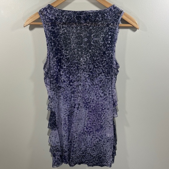 Express Purple and Black Sheer Ruffle blouse Tank Top woman’s size medium - Picture 7 of 8